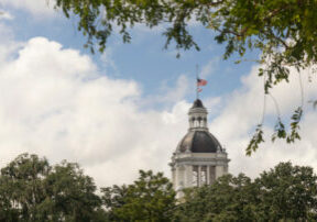 Moss Grows on Trees Framing the Capital Building in Tallahasse Florida