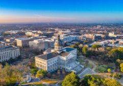 Drone Aerial View of Downtown Columbia, South Carolina, USA.