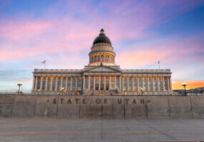 Salt Lake, Utah, USA at the Utah State Capitol at twilight.